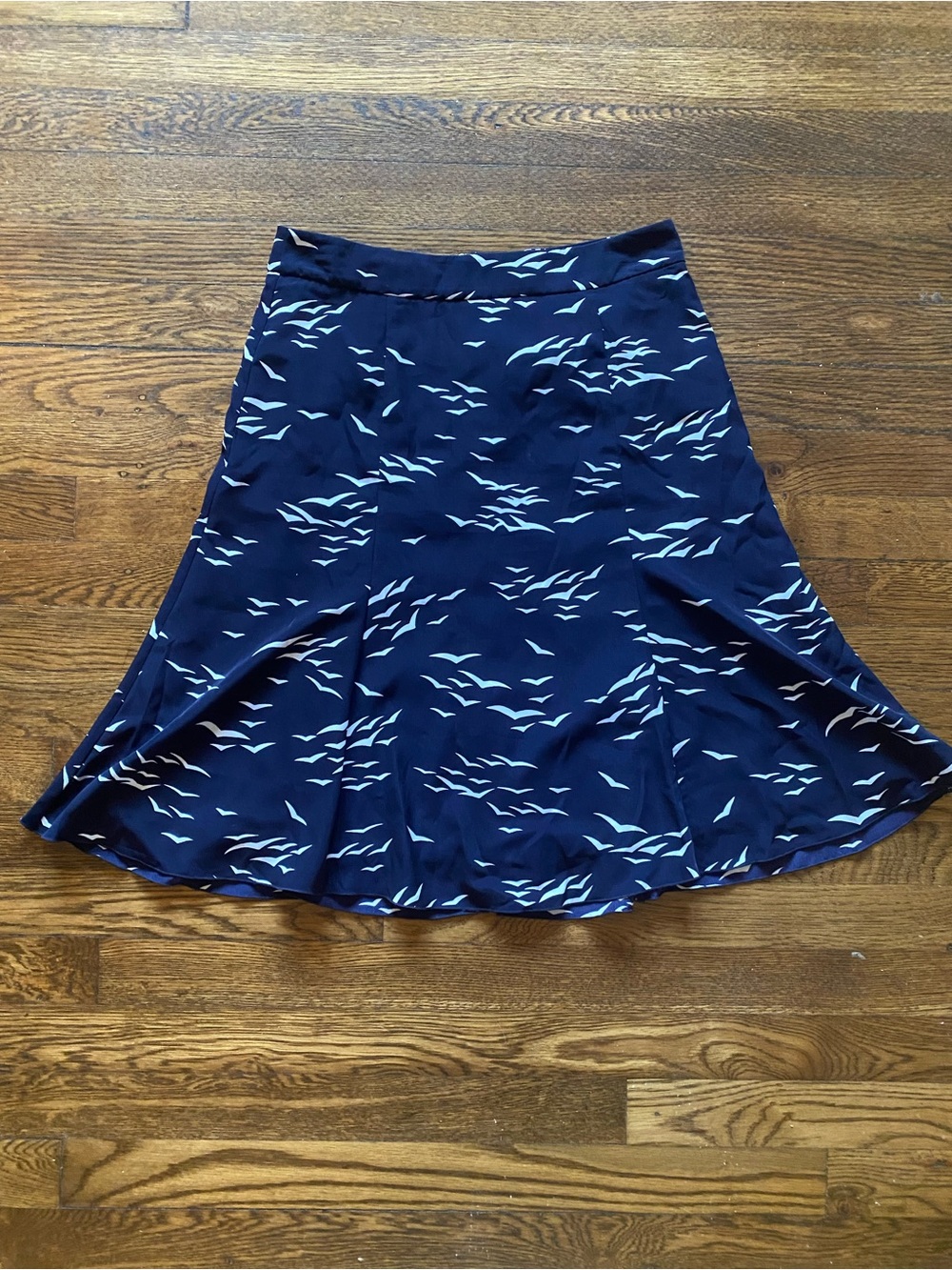 Banana Republic Navy A-Line Fit and Flare Skirt with Bird Print